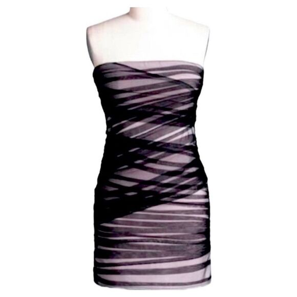 TULLE Strapless Dress Black Mesh Pink Lining Size M Party Wedding Night Out - Picture 1 of 13
